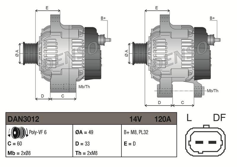 DENSO DAN3012 Generator RENAULT TRAFIC II Van (FL) 1.9 dCi 100 (01-06)