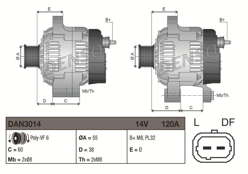 DENSO DAN3014 Generator DACIA LOGAN MCV (KS_) 1.5 dCi (07-12)