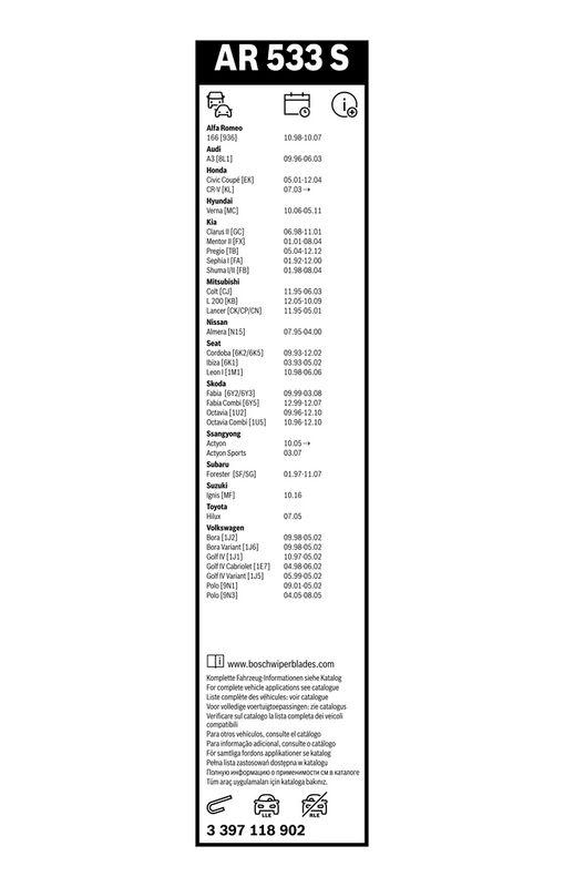 BOSCH 3 397 118 902 Wischblatt AR533S Aerotwin Retrofit Scheibenwischer 530/475 mm
