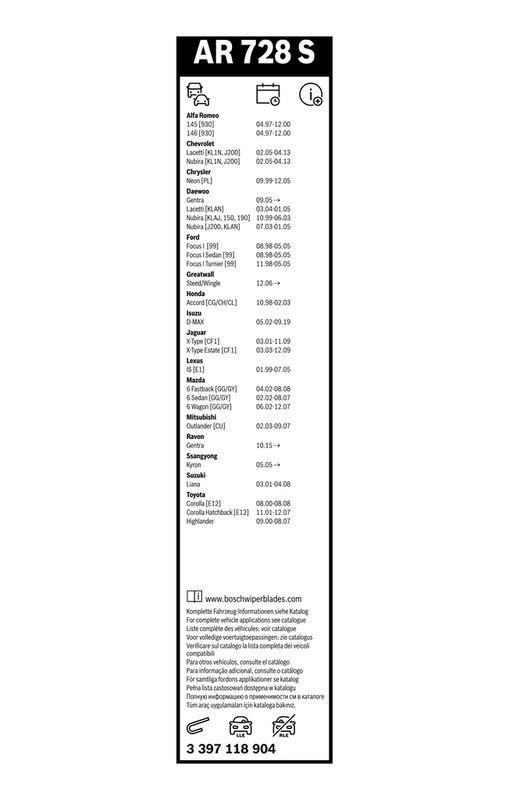 BOSCH 3 397 118 904 Wischblatt AR728S Aerotwin Retrofit Scheibenwischer 550/475 mm