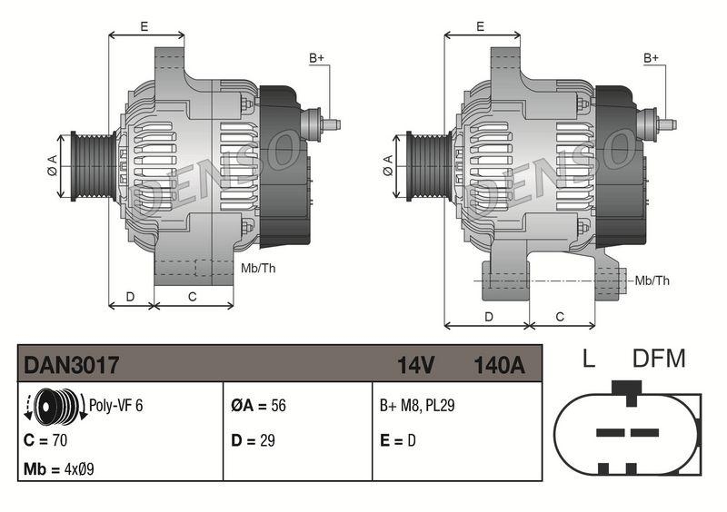 DENSO DAN3017 Generator VW GOLF VI (5K1) 2.0 GTi (09-12)