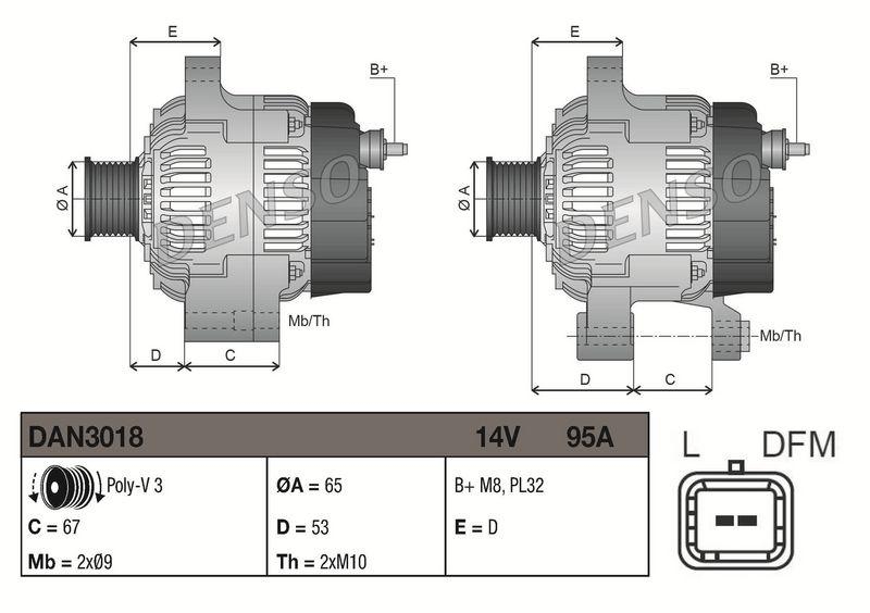 DENSO DAN3018 Generator RENAULT CLIO II (BB_, CB_) 1.2 16V (01-16)