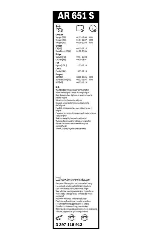 BOSCH 3 397 118 913 Wischblatt AR651S Aerotwin Retrofit Scheibenwischer 650/650 mm