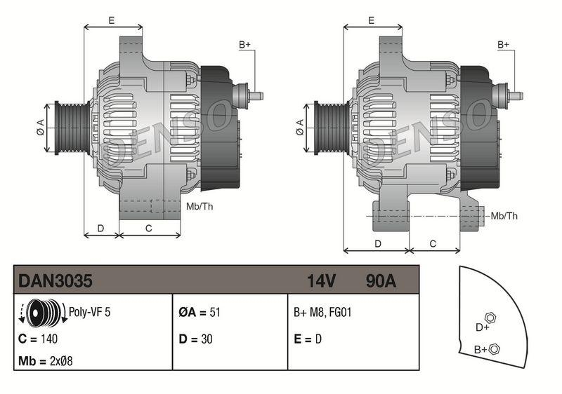 DENSO DAN3035 Generator MERCEDES-BENZ A-CLASS (W168) A 140 (168._31) (97-04)