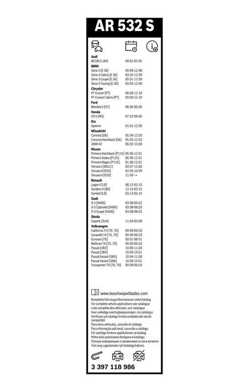 BOSCH 3 397 118 986 Wischblatt AR532S Aerotwin Retrofit Scheibenwischer 530/500 mm