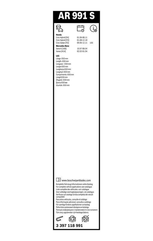 BOSCH 3 397 118 991 Wischblatt AR991S Aerotwin Retrofit Scheibenwischer 650/575 mm