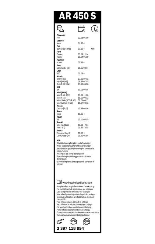 BOSCH 3 397 118 994 Wischblatt AR450S Aerotwin Retrofit Scheibenwischer 450/450 mm