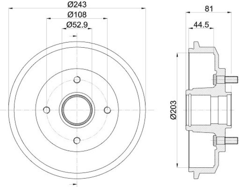 HELLA 8DT 355 300-261 Bremstrommel f&uuml;r FORD/SSANGYONG