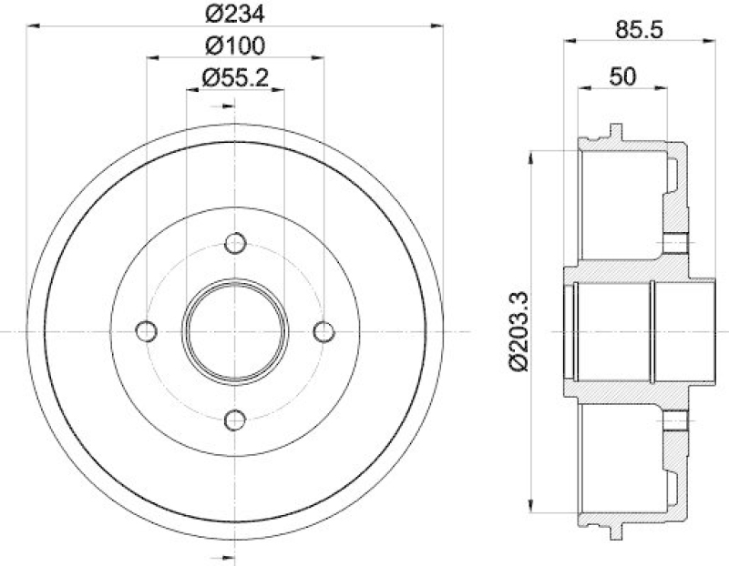 HELLA 8DT 355 301-391 Bremstrommel für RENAULT LAGUNA I