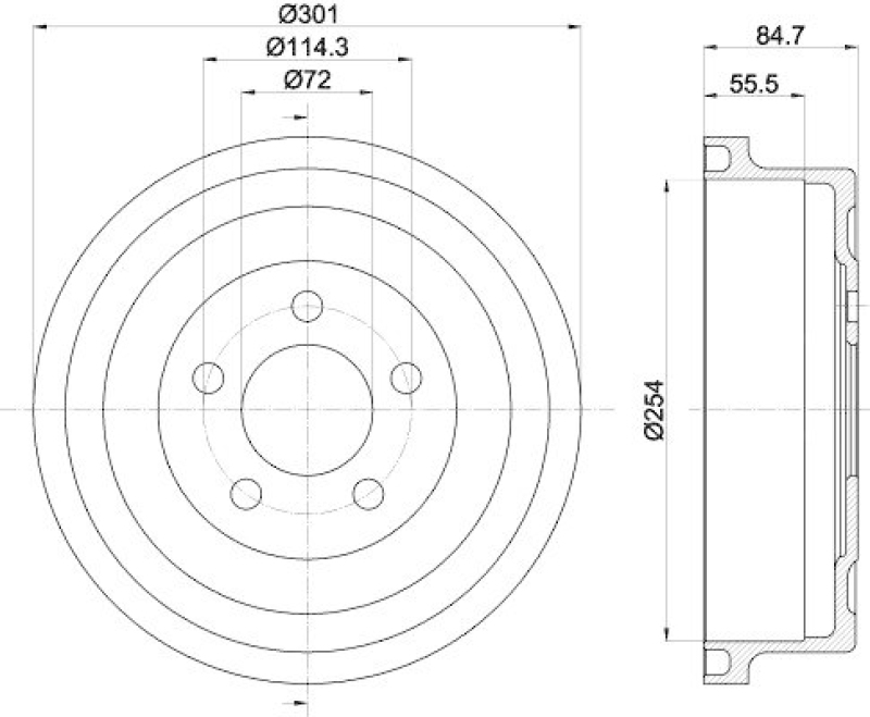 HELLA 8DT 355 302-571 Bremstrommel f&uuml;r JEEP CHEROKEE (KJ)