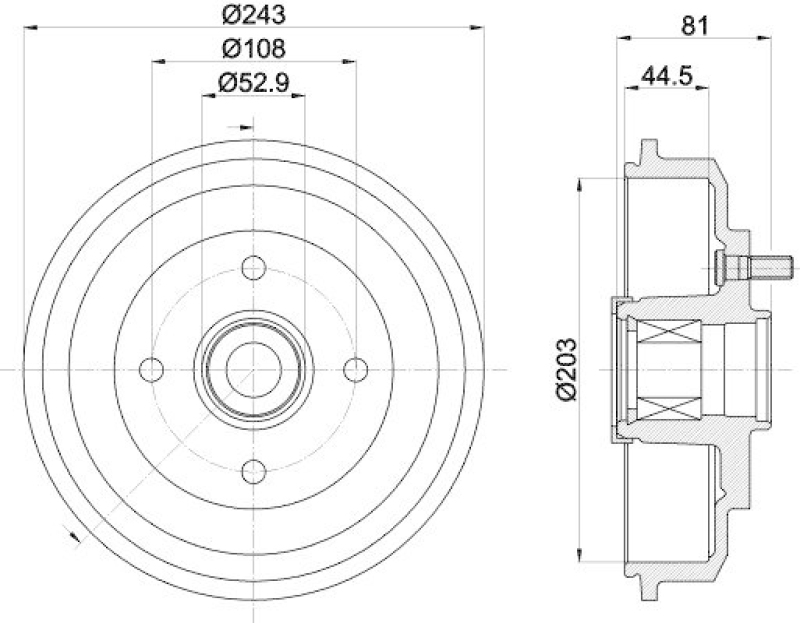 HELLA 8DT 355 302-751 Bremstrommel
