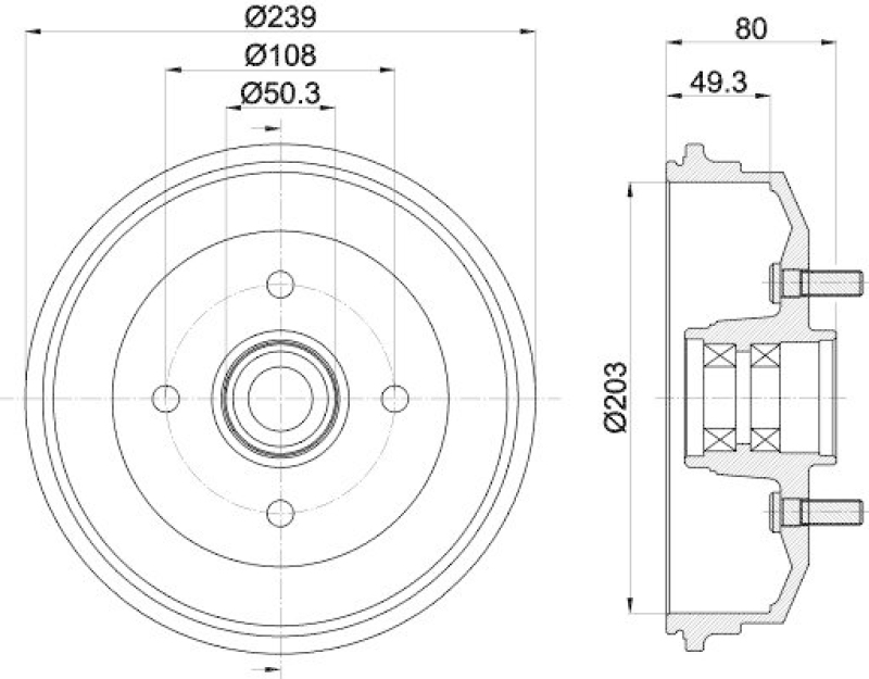 HELLA 8DT 355 302-891 Bremstrommel