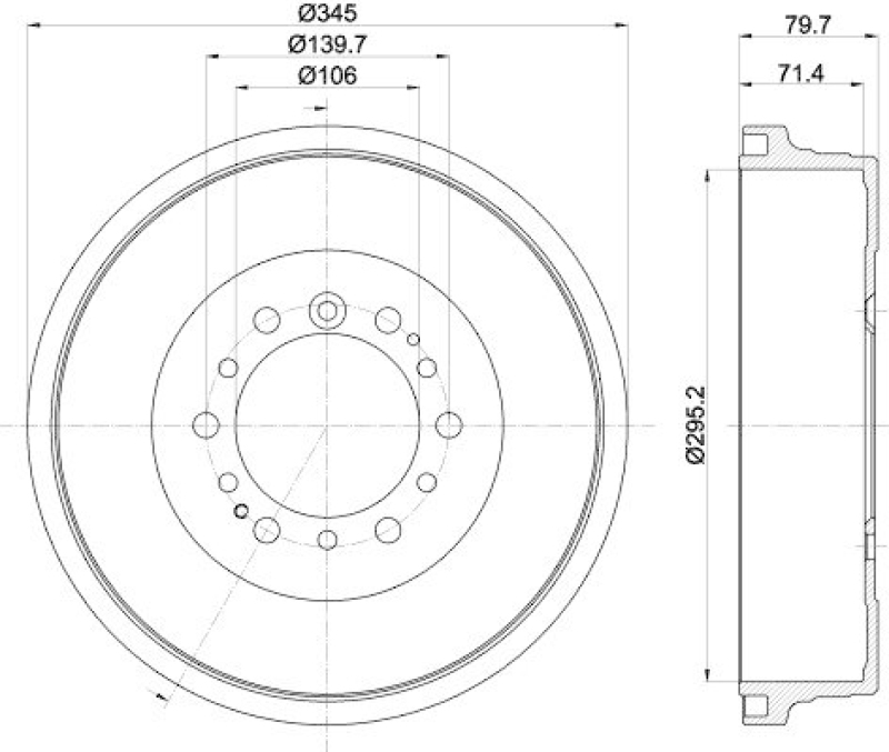 HELLA 8DT 355 302-971 Bremstrommel