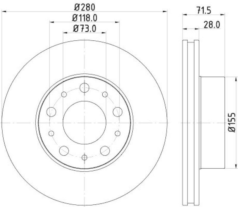HELLA 8DD 355 122-691 Bremsscheibe, &Oslash; 280 mm f&uuml;r FIAT/P.S.A