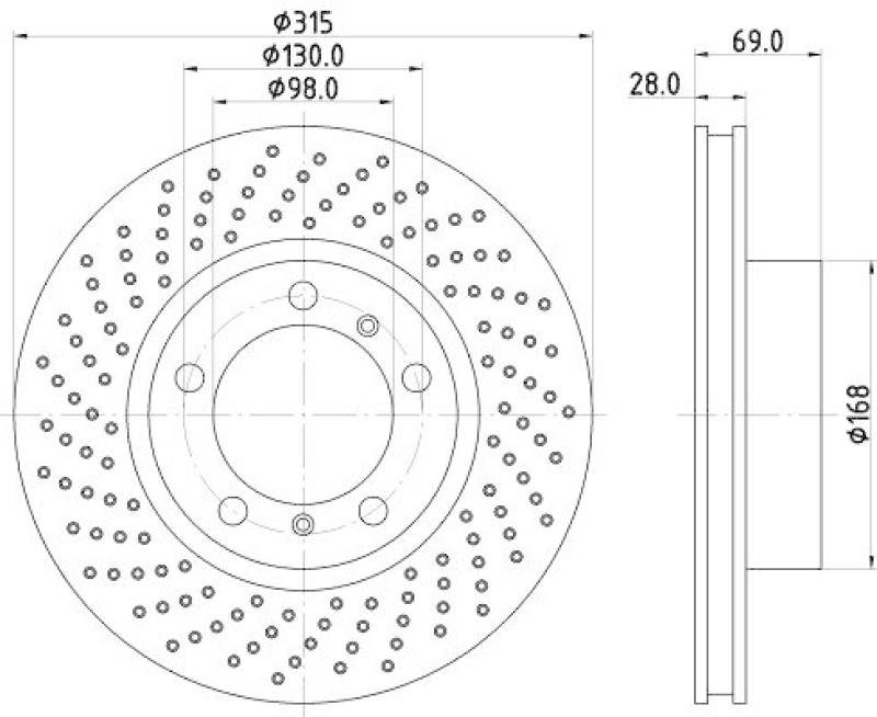 HELLA 8DD 355 125-051 Bremsscheibe f&uuml;r PORSCHE