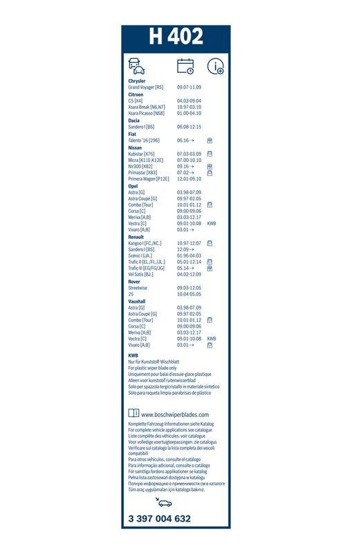 BOSCH 3 397 004 632 Wischblatt H402 Heckwischer Scheibenwischer 400 mm