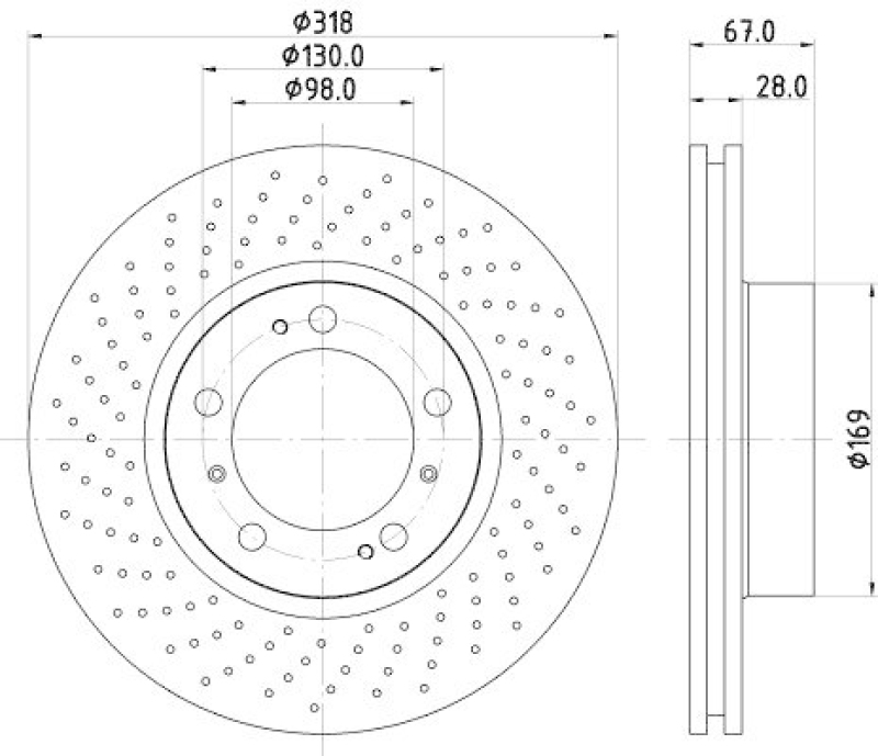 HELLA 8DD 355 127-501 Bremsscheibe f&uuml;r PORSCHE