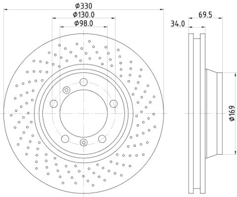HELLA 8DD 355 128-571 Bremsscheibe f&uuml;r PORSCHE