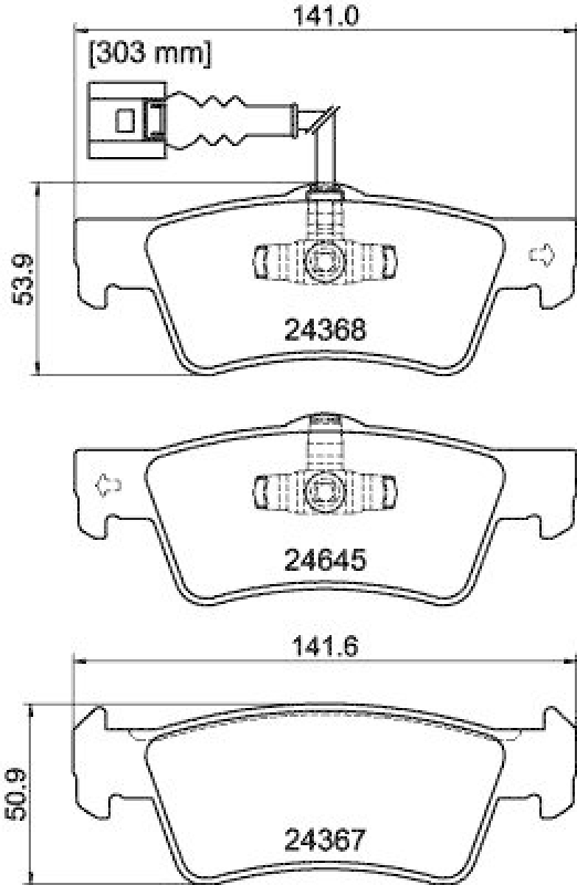 HELLA 8DB 355 013-841 Bremsbelagsatz, Scheibenbremsbelag für VW