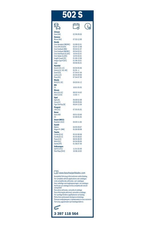 BOSCH 3 397 118 564 Wischblatt 502S Twin Scheibenwischer 500/450 mm