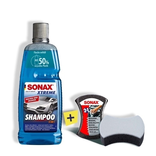 SONAX Auto Handwäsche Set (Shampoo 2in1, Multischwamm)