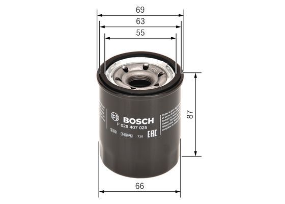 BOSCH F 026 407 025 Ölfilter P7025 Ø 70mm Höhe 862mm