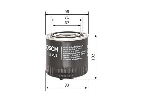 BOSCH 0 451 103 289 Ölfilter P3289 Ø 93mm Höhe 102mm