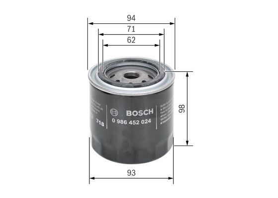 BOSCH 0 986 452 024 Ölfilter P2024 Ø 93mm Höhe 98mm