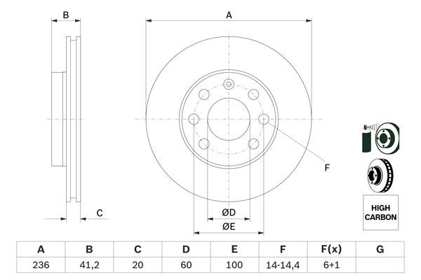 BOSCH 0 986 478 192 Bremsscheiben &Oslash; 236mm f&uuml;r Vorderachse