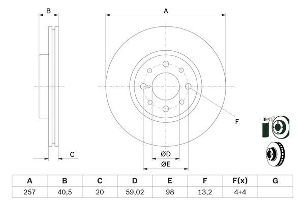 BOSCH 0 986 478 515 Bremsscheiben &Oslash; 257mm f&uuml;r Vorderachse