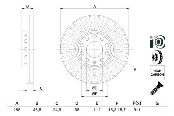 BOSCH 0 986 478 546 Bremsscheiben &Oslash; 288mm f&uuml;r Vorderachse