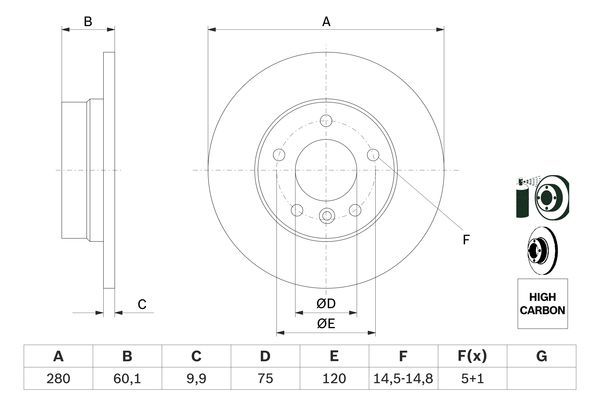 BOSCH 0 986 478 561 Bremsscheiben &Oslash; 280mm f&uuml;r Hinterachse