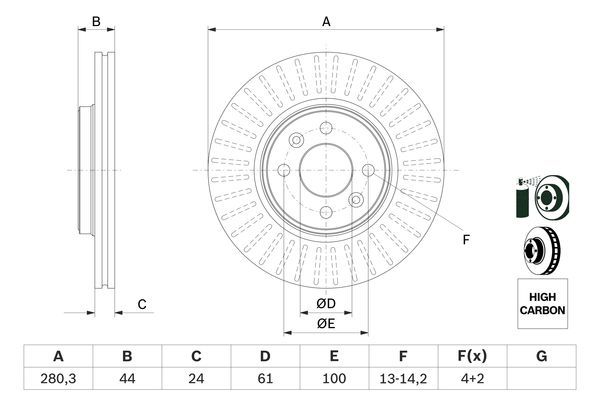 BOSCH 0 986 478 590 Bremsscheiben &Oslash; 2803mm f&uuml;r Vorderachse