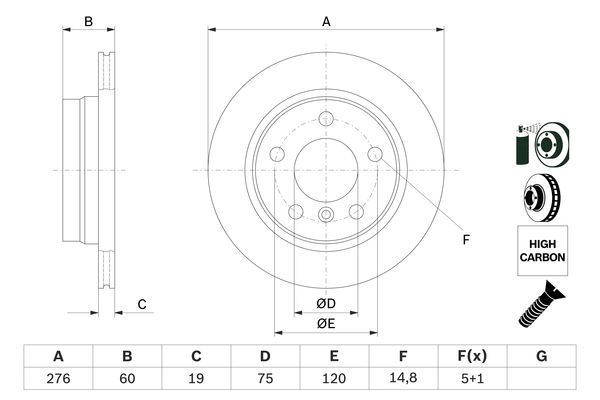 BOSCH 0 986 478 642 Bremsscheiben &Oslash; 276mm f&uuml;r Hinterachse