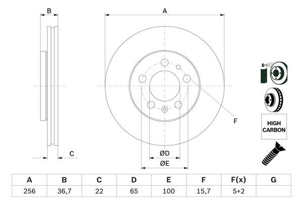 BOSCH 0 986 478 853 Bremsscheiben &Oslash; 256mm f&uuml;r Vorderachse