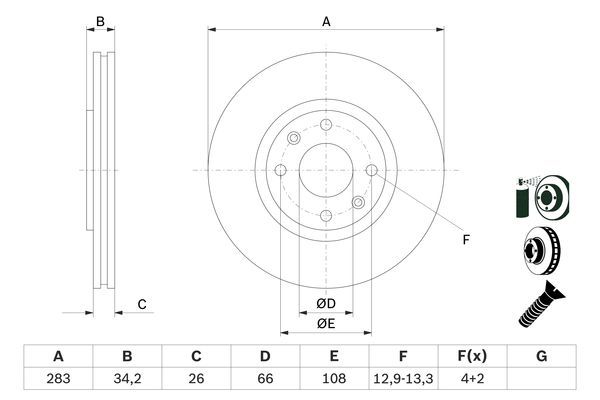 BOSCH 0 986 478 979 Bremsscheiben &Oslash; 283mm f&uuml;r Vorderachse