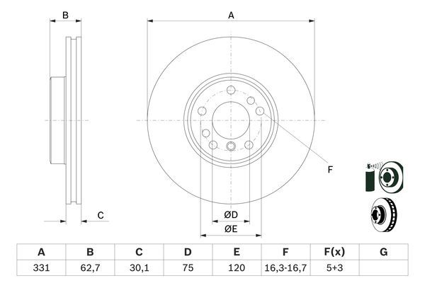 BOSCH 0 986 478 974 Bremsscheibe &Oslash; 332mm f&uuml;r Vorderachse