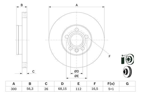 BOSCH 0 986 479 037 Bremsscheibe &Oslash; 300mm f&uuml;r Vorderachse