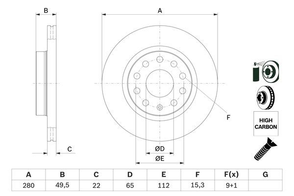 BOSCH 0 986 479 098 Bremsscheiben &Oslash; 280mm f&uuml;r Vorderachse