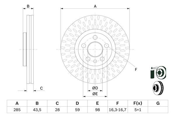 BOSCH 0 986 479 114 Bremsscheiben &Oslash; 285mm f&uuml;r Vorderachse