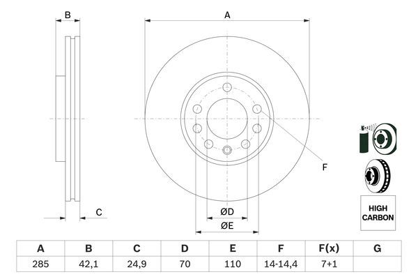 BOSCH 0 986 479 107 Bremsscheiben &Oslash; 2849mm f&uuml;r Vorderachse