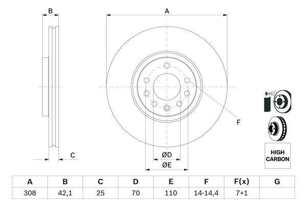 BOSCH 0 986 479 113 Bremsscheibe &Oslash; 308mm f&uuml;r Vorderachse
