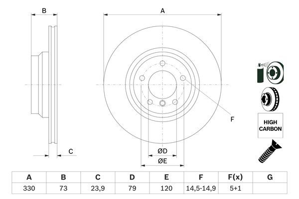 BOSCH 0 986 479 215 Bremsscheibe &Oslash; 330mm f&uuml;r Vorderachse