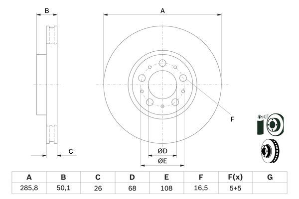 BOSCH 0 986 479 210 Bremsscheiben &Oslash; 2858mm f&uuml;r Vorderachse