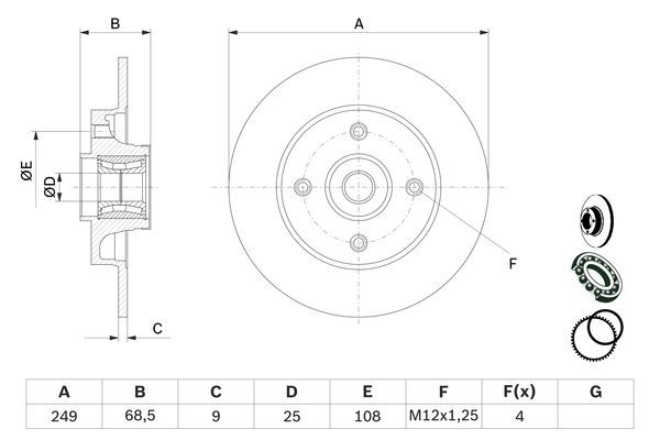 BOSCH 0 986 479 279 Bremsscheibe &Oslash; 249mm f&uuml;r Hinterachse