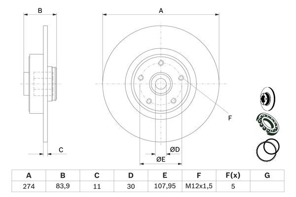 BOSCH 0 986 479 273 Bremsscheibe Ø 274mm für Hinterachse