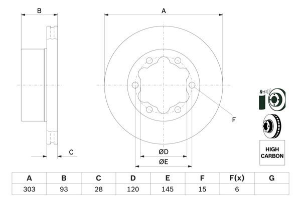 BOSCH 0 986 479 296 Bremsscheibe &Oslash; 303mm f&uuml;r Hinterachse