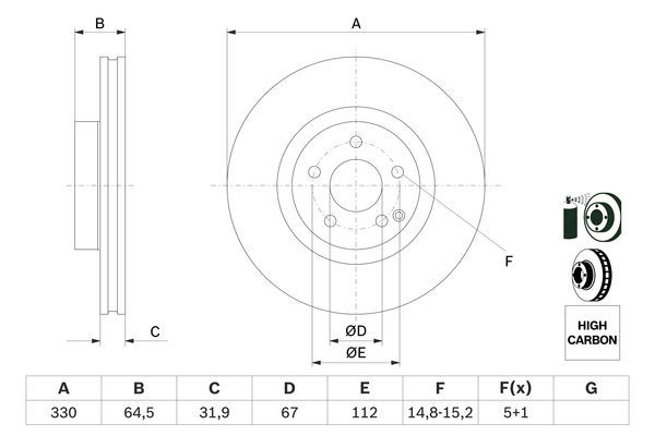 BOSCH 0 986 479 332 Bremsscheibe &Oslash; 330mm f&uuml;r Vorderachse