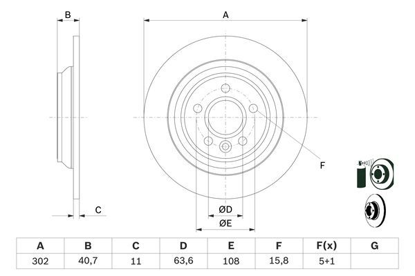 BOSCH 0 986 479 397 Bremsscheiben &Oslash; 302mm f&uuml;r Hinterachse