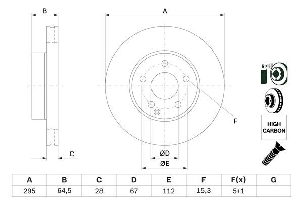 BOSCH 0 986 479 407 Bremsscheibe &Oslash; 295mm f&uuml;r Vorderachse